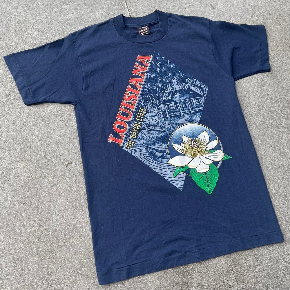 VINTAGE 90s Louisiana The Bayou State Graphic tee Shirt Size M